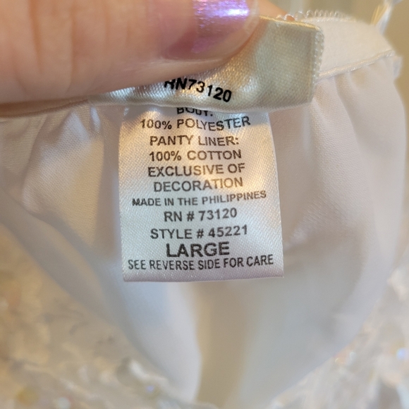 Fredrick's Of Hollywood White Lace Trim Sequins Chemise - Picture 6 of 6